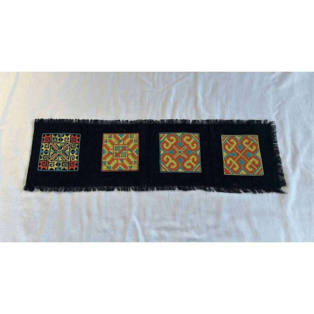 Colorful Black/Yellow/Orange Embroidered Wall Hanging/ Tapestry